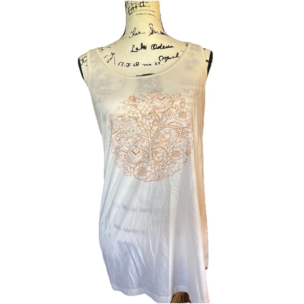 Jane and Bleecker Long Sleeveless Racerback Tank Tree Of Life Owl Rabbit Small